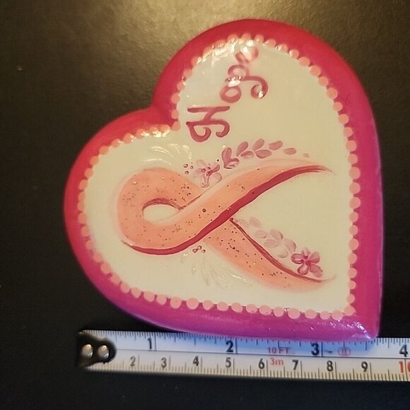 3.75 Inch Hand Painted Hand Made Heart Rock Hope Breast Cancer Survivor Pink - Picture 7 of 7